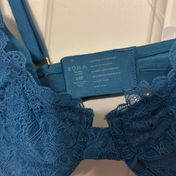 NWH Soma Plunge Unlined Underwire Idyllic Blue Lace Bra Size 34 D - Picture 3 of 5